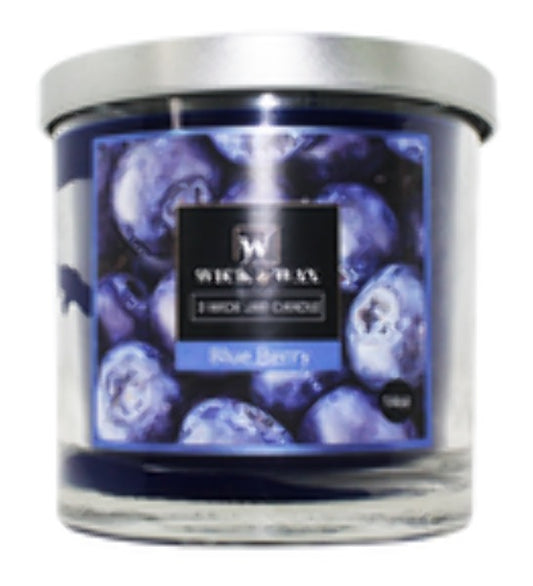 . Case of [12] 3-Wick Jar Candle - Blueberry, 14 oz .