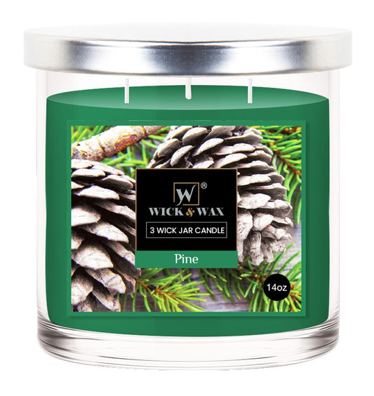 . Case of [12] 3-Wick Jar Candle - Pine, 14 oz .