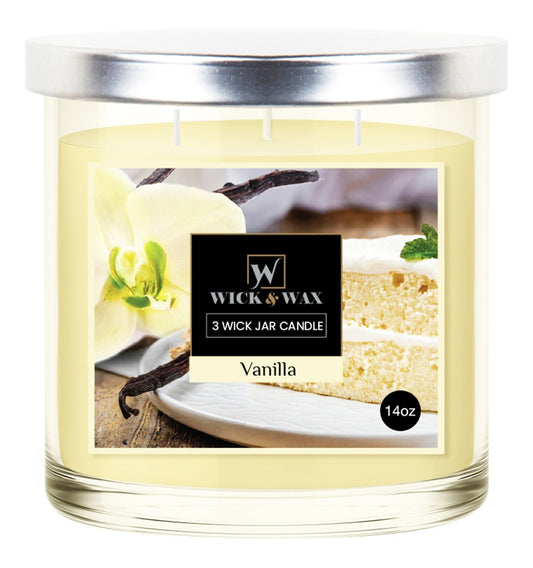 . Case of [12] 3-Wick Jar Candle - Vanilla, 14 oz .