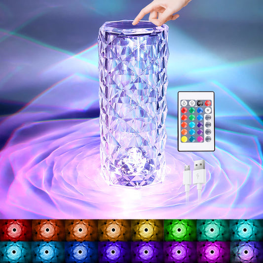 Crystal Lamp Night Light 16 Color RGB Touch Lamp USB Romantic LED Rose Table Lamps for Room Party Dinner Decor Creative Lights