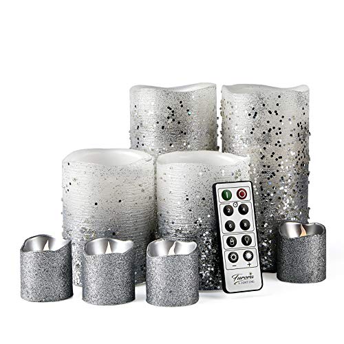 Furora LIGHTING Christmas Decor Silver Flameless Candles with Remote Control, Pack of 8 Real Wax LED Candles Battery Operated, Flickering Fake Candles Gift Set, Winter Decorations