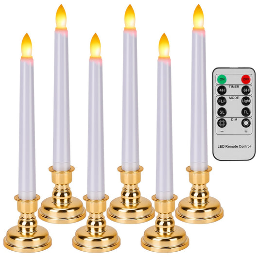 6 Packs Flameless LED Taper Candles 9.8in. Remote Control Timer