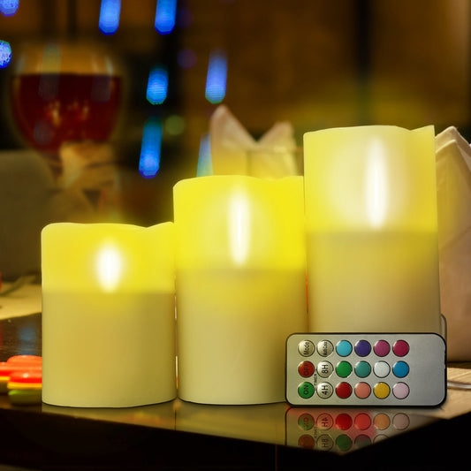 3Pcs LED Flickering Flameless Votive Candles, w/ Remote Control Timer. Battery Operated